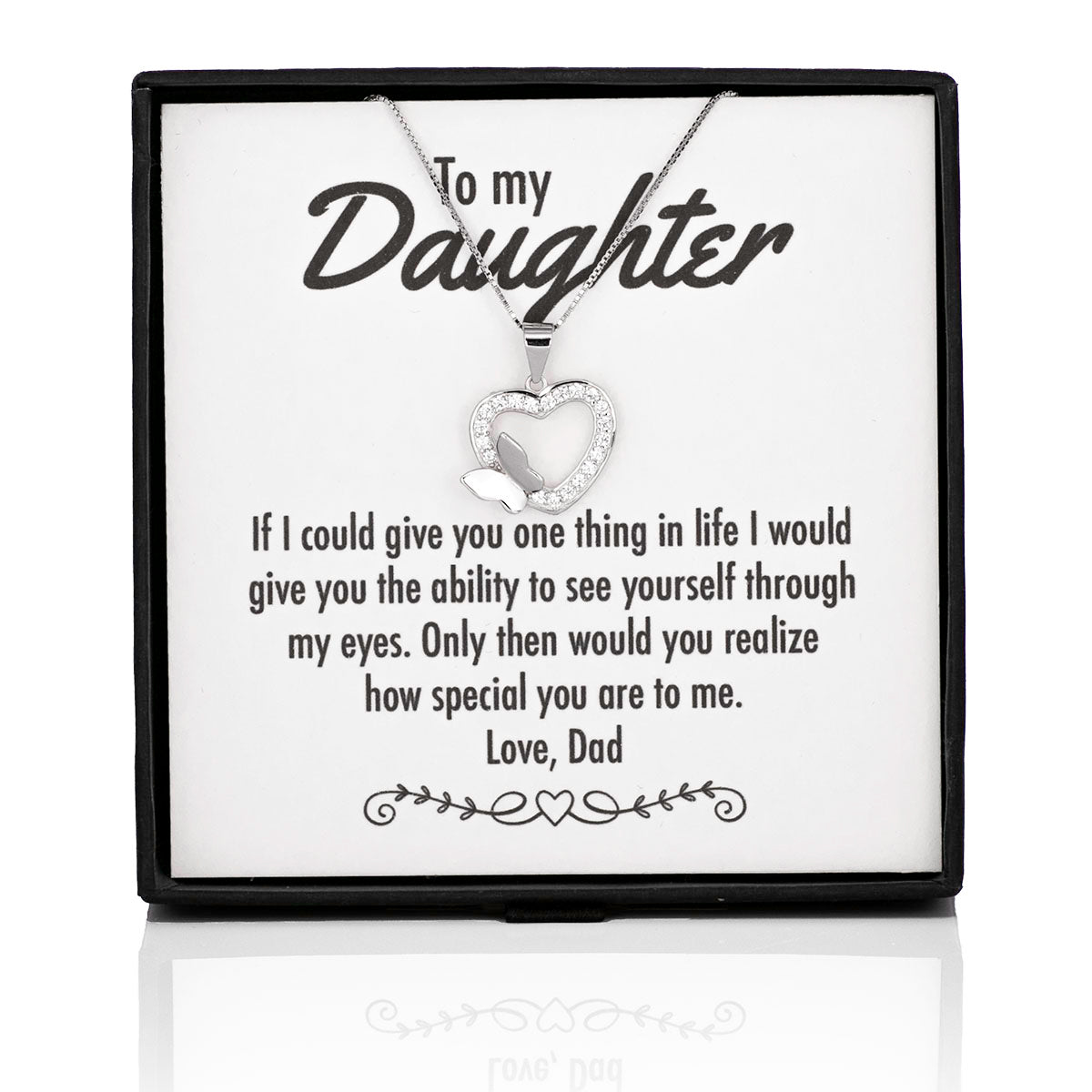 If I Could Give You One Thing Butterfly Heart Silver Necklace - Daughter