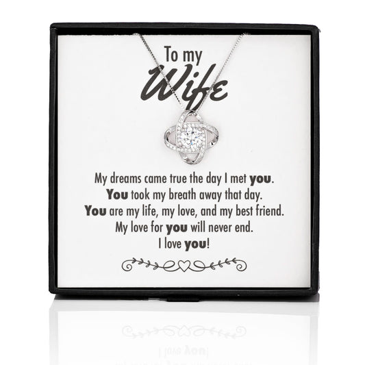 The Day I Met You Crystal Knot Silver Necklace - Wife