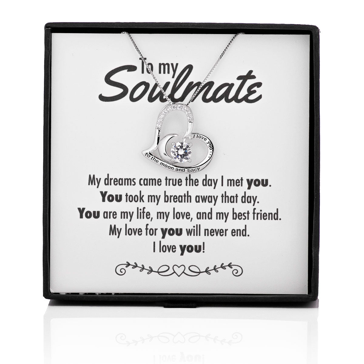 The Day I Met You Moon & Back Heart Silver Necklace - Soulmate