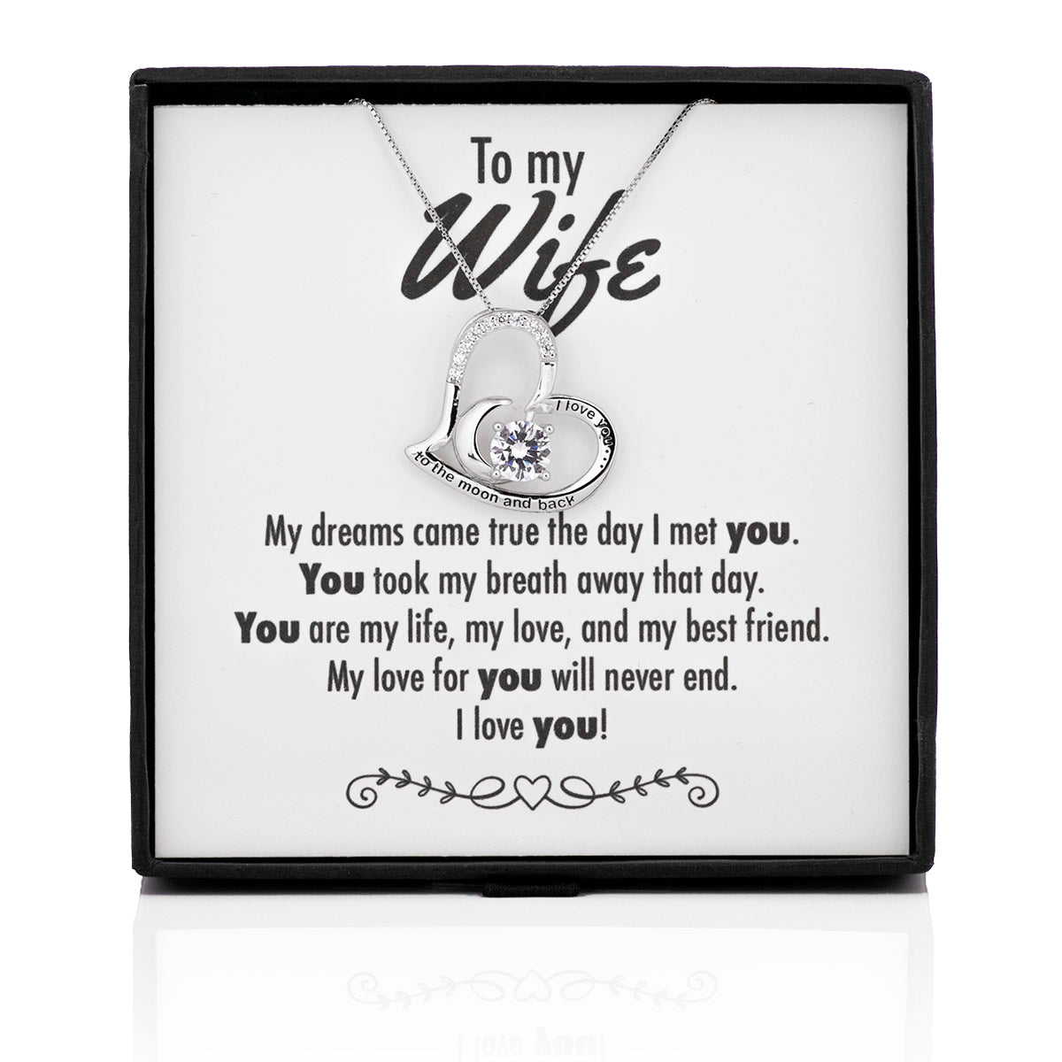 The Day I Met You Moon & Back Heart Silver Necklace - Wife