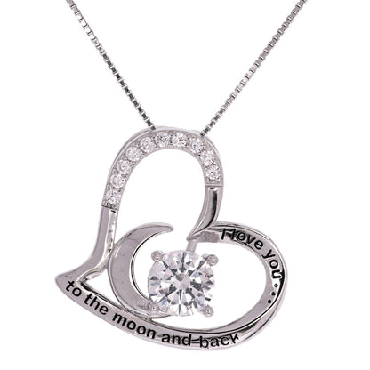 Your Last Everything Moon & Back Heart Silver Necklace - Fiancée