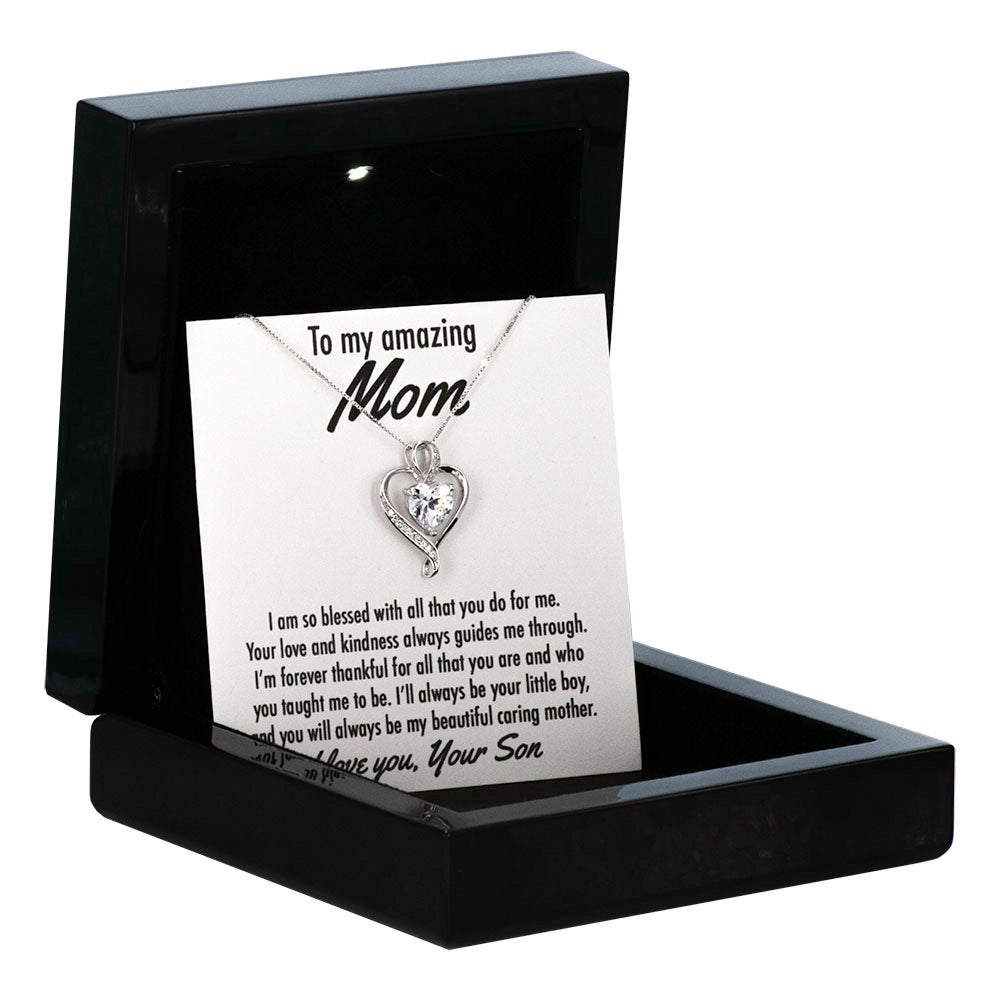 I Am So Blessed Ribbon Heart Silver Necklace - Mom