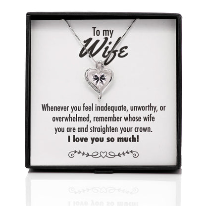 Straighten Your Crown Ribbon Heart Silver Necklace - Wife